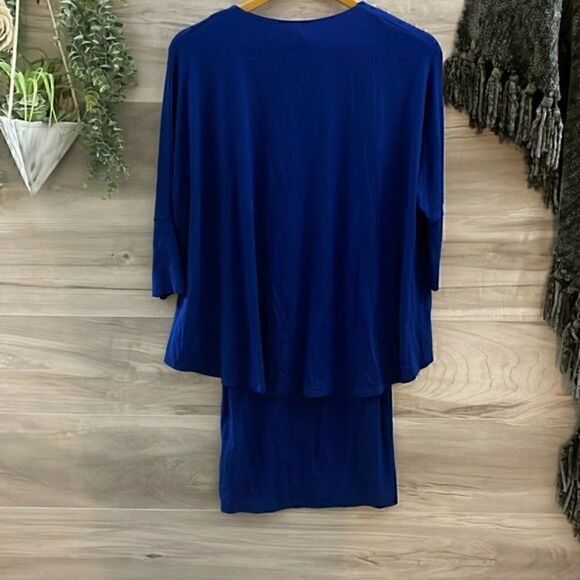 Isle By Melis Kozan Womens Blue Drop Waist 3/4 Sleeve Short Shift Dress Size XS - Picture 2 of 8